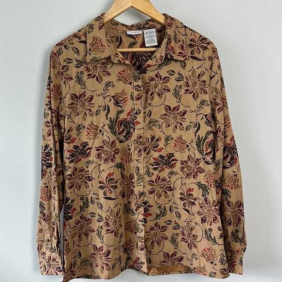 VTG White Stag Women’s Large Button Up Shirt Long Sleeve Brown Floral Print - Picture 1 of 5